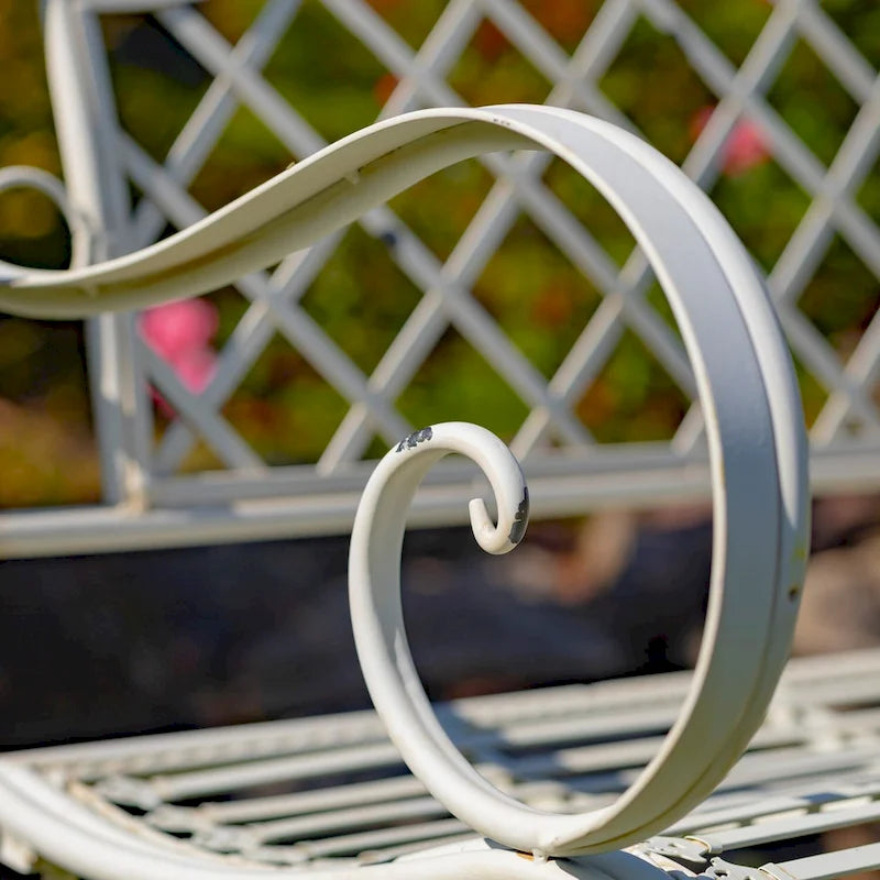 Banc de jardin en fer forgé Stephania, couleur blanc antique