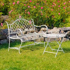Banc de jardin en fer forgé Stephania, couleur blanc antique