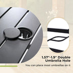 Ensemble de salle à manger d'extérieur 5 pièces, comprenant 4 chaises pivotantes à assise suspendue et une table carrée multifonctionnelle en métal de 94 cm (37 po) avec trou pour parasol de 4 cm (1,57 po), utilisable à l'intérieur comme à l'extérieur.