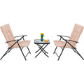 Ensemble de salle à manger bistro pliant 3 pièces pour patio, comprenant 2 chaises inclinables pliantes avec coussin et 1 table pliante en verre