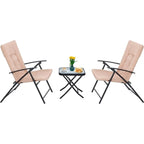 Ensemble de salle à manger bistro pliant 3 pièces pour patio, comprenant 2 chaises inclinables pliantes avec coussin et 1 table pliante en verre