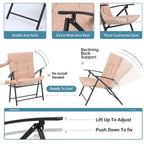 Ensemble de salle à manger bistro pliant 3 pièces pour patio, comprenant 2 chaises inclinables pliantes avec coussin et 1 table pliante en verre
