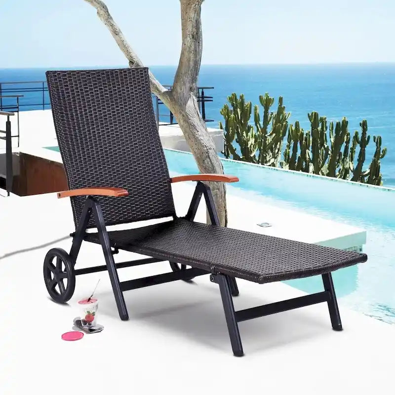 Chaise longue pliante d'extérieur en rotin, réglable, pour terrasse