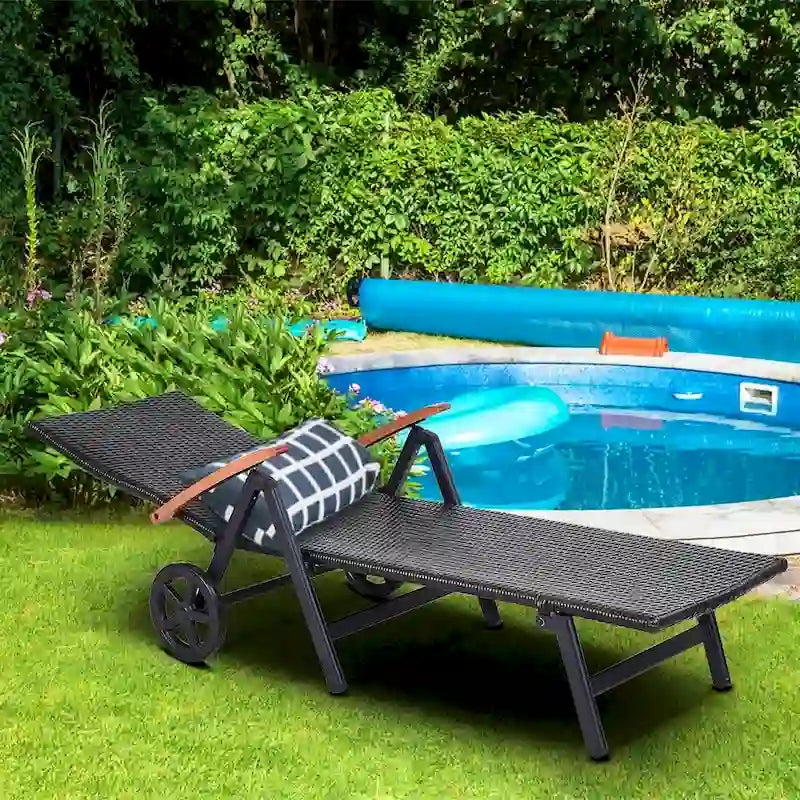 Chaise longue pliante d'extérieur en rotin, réglable, pour terrasse
