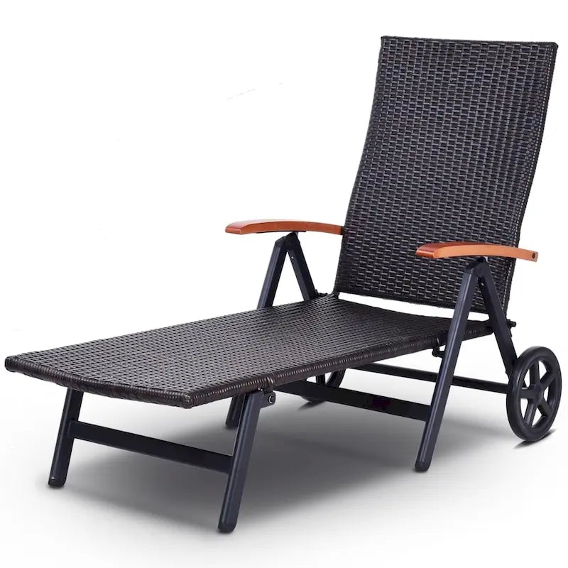 Chaise longue pliante d'extérieur en rotin, réglable, pour terrasse
