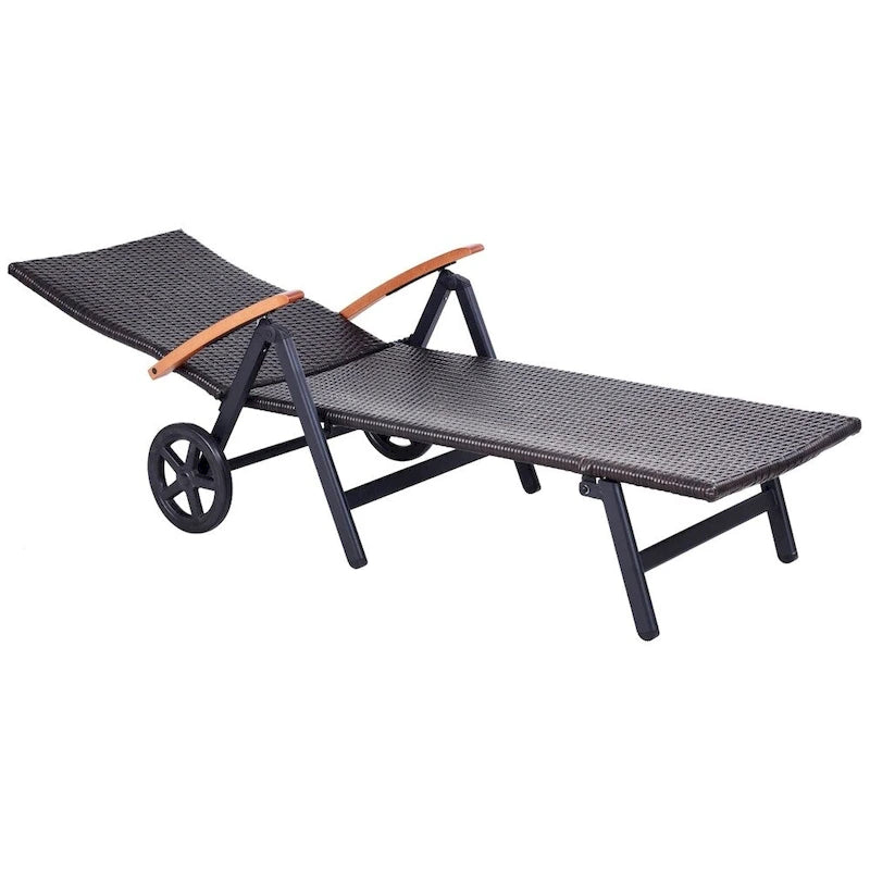 Chaise longue pliante d'extérieur en rotin, réglable, pour terrasse