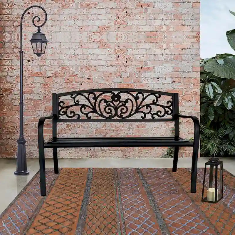 Banc de jardin, chaise de terrasse ou de véranda en fonte, causeuse deux places - 87 cm (H) x 127 cm (L) x 60 cm (P)