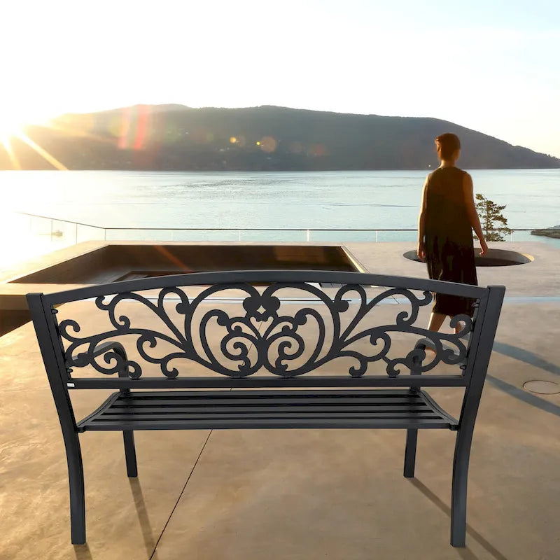Banc de jardin, chaise de terrasse ou de véranda en fonte, causeuse deux places - 87 cm (H) x 127 cm (L) x 60 cm (P)
