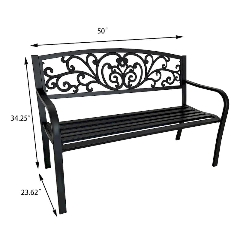 Banc de jardin, chaise de terrasse ou de véranda en fonte, causeuse deux places - 87 cm (H) x 127 cm (L) x 60 cm (P)