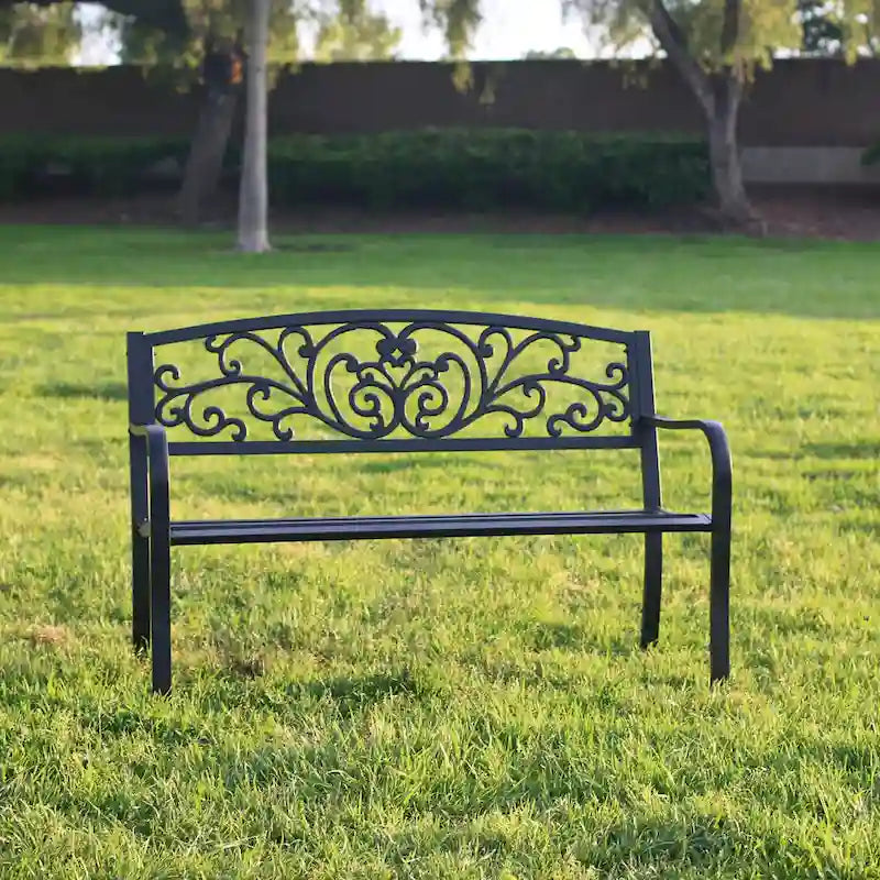 Banc de jardin, chaise de terrasse ou de véranda en fonte, causeuse deux places - 87 cm (H) x 127 cm (L) x 60 cm (P)