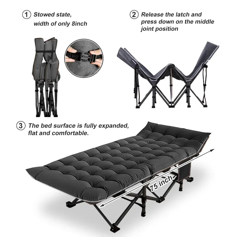 Lit de camp pliant portable DoCred avec matelas latéral double, 272 kg