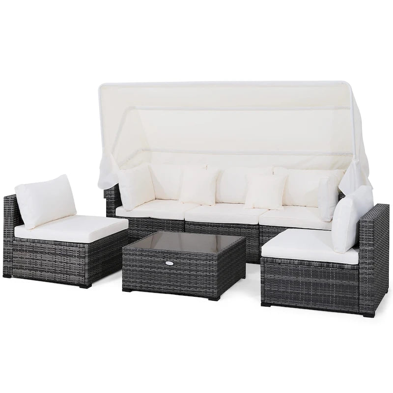 Ensemble de mobilier de patio 6 pièces avec auvent rétractable