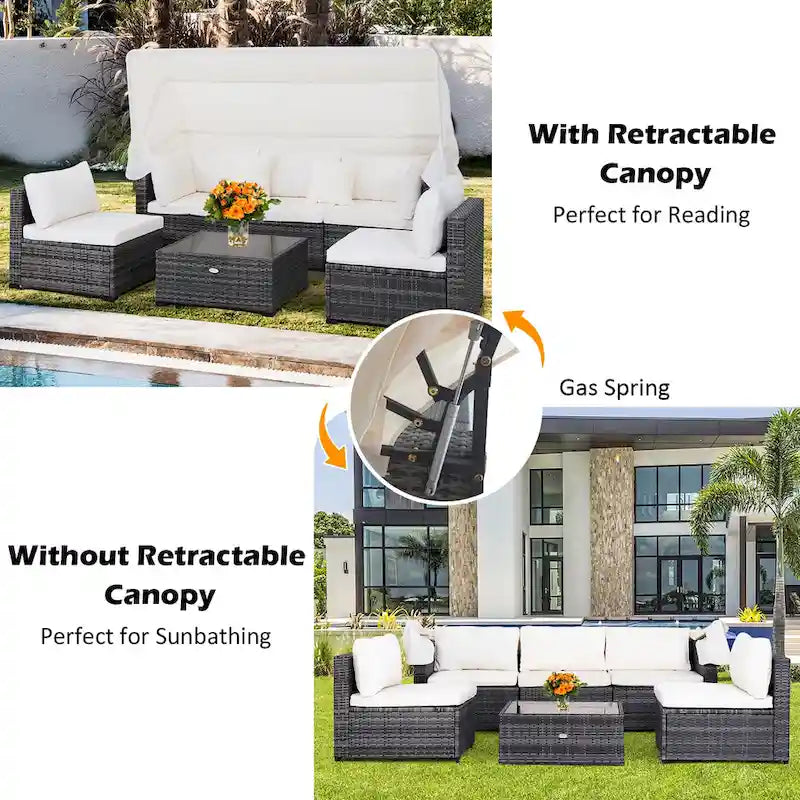 Ensemble de mobilier de patio 6 pièces avec auvent rétractable