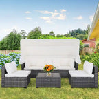 Ensemble de mobilier de patio 6 pièces avec auvent rétractable