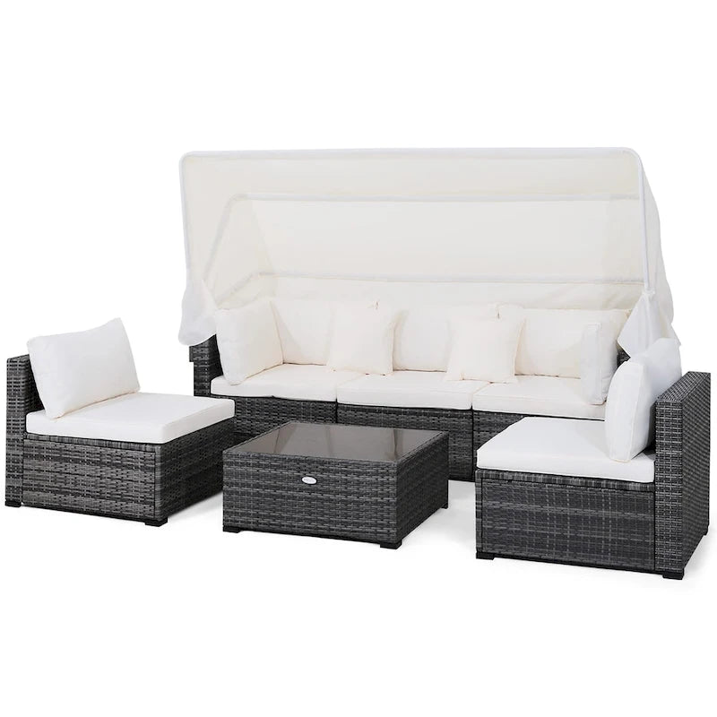 Ensemble de mobilier de patio 6 pièces avec auvent rétractable