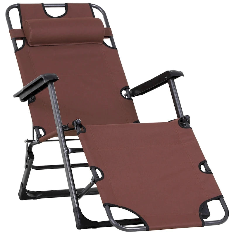 Chaise longue de patio 2 en 1 Outsunny avec coussin, transat pliant d'extérieur inclinable à 120/180°, tissu Oxford, marron