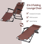 Chaise longue de patio 2 en 1 Outsunny avec coussin, transat pliant d'extérieur inclinable à 120/180°, tissu Oxford, marron