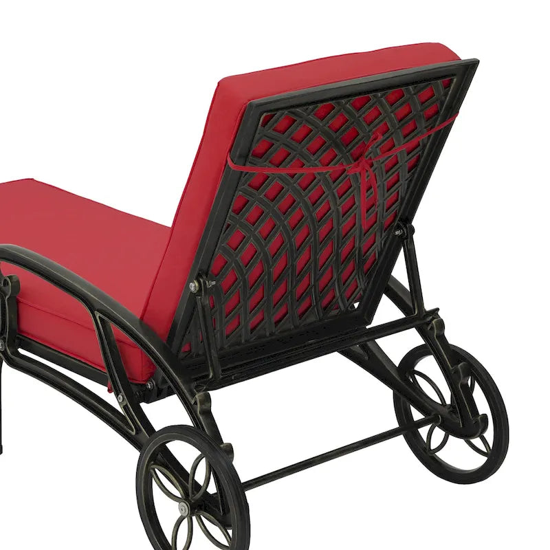 Chaise longue de patio pliante et inclinable Clihome en aluminium moulé avec coussin rouge