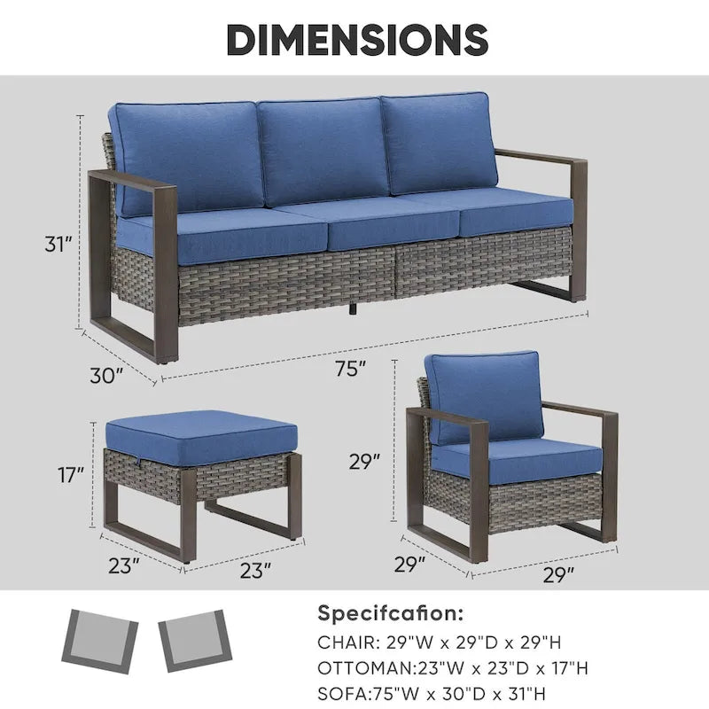 Ensemble de mobilier de jardin en rotin gris - Canapé et fauteuil d'extérieur