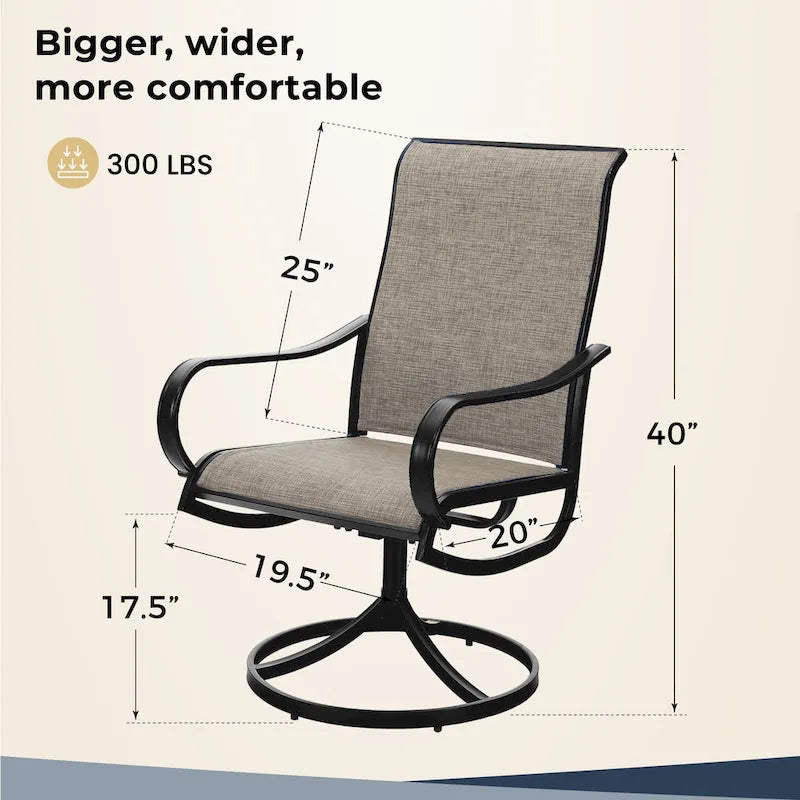 Ensemble de salle à manger d'extérieur MAISONARTS 5 pièces, comprenant 4 chaises pivotantes à dossier ajouré et une table carrée en métal de 94 cm avec trou pour parasol de 4 cm.