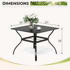 Ensemble de salle à manger d'extérieur MAISONARTS 5 pièces, comprenant 4 chaises pivotantes à dossier ajouré et une table carrée en métal de 94 cm avec trou pour parasol de 4 cm.