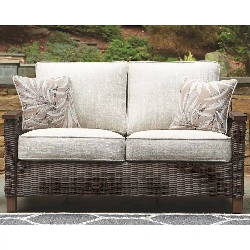 Paradise Trail Outdoor Loveseat with Cushion - Medium Brown - 58.5  W x 35.75  D x 38.25  H