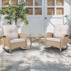 Ensemble de meubles d'extérieur Gymojoy 7 pièces comprenant un canapé deux places, une table basse et un fauteuil à bascule.