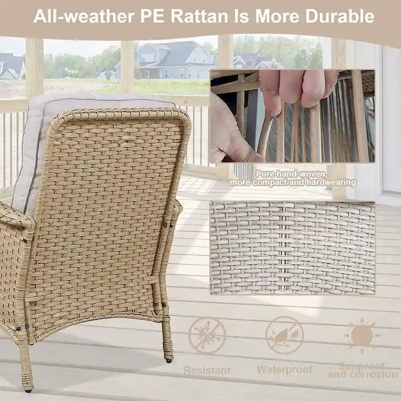 Ensemble de meubles d'extérieur Gymojoy 7 pièces comprenant un canapé deux places, une table basse et un fauteuil à bascule.