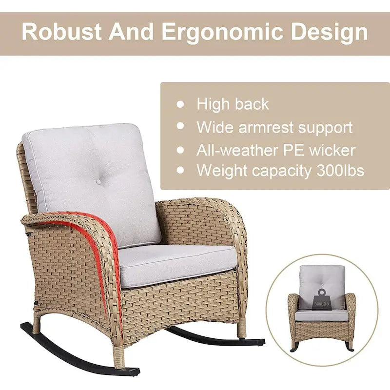 Ensemble de meubles d'extérieur Gymojoy 7 pièces comprenant un canapé deux places, une table basse et un fauteuil à bascule.