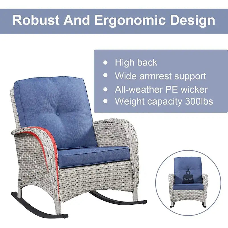 Ensemble de meubles d'extérieur Gymojoy 7 pièces comprenant un canapé deux places, une table basse et un fauteuil à bascule.