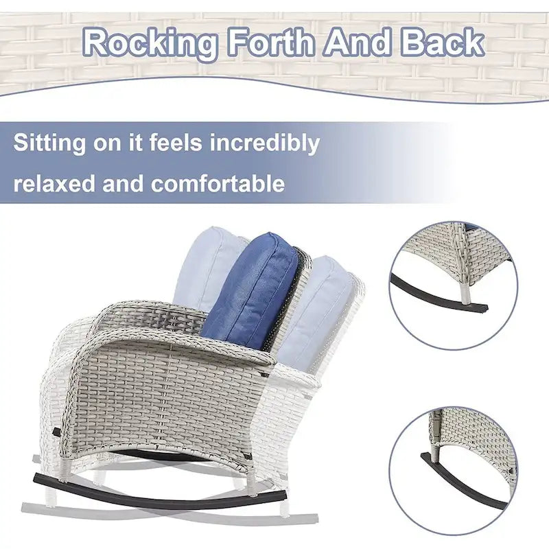 Ensemble de meubles d'extérieur Gymojoy 7 pièces comprenant un canapé deux places, une table basse et un fauteuil à bascule.