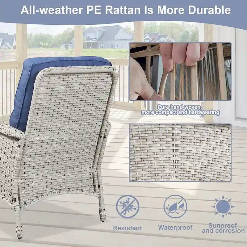 Ensemble de meubles d'extérieur Gymojoy 7 pièces comprenant un canapé deux places, une table basse et un fauteuil à bascule.