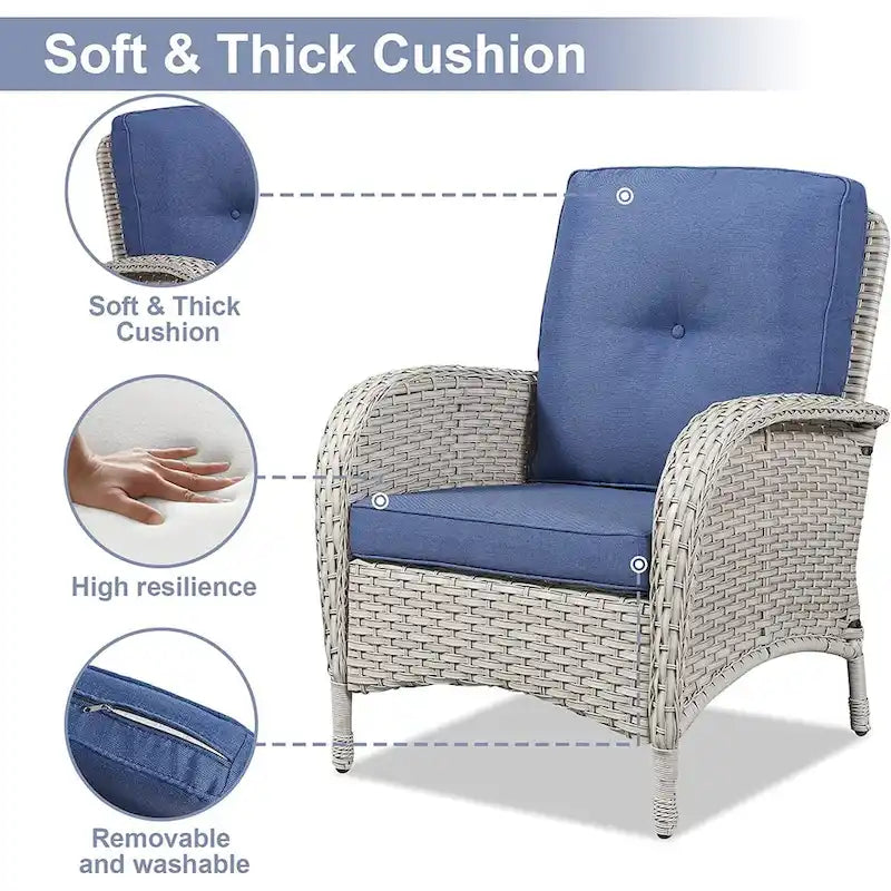 Ensemble de meubles d'extérieur Gymojoy 7 pièces comprenant un canapé deux places, une table basse et un fauteuil à bascule.