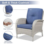 Ensemble de meubles d'extérieur Gymojoy 7 pièces comprenant un canapé deux places, une table basse et un fauteuil à bascule.