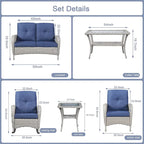Ensemble de meubles d'extérieur Gymojoy 7 pièces comprenant un canapé deux places, une table basse et un fauteuil à bascule.