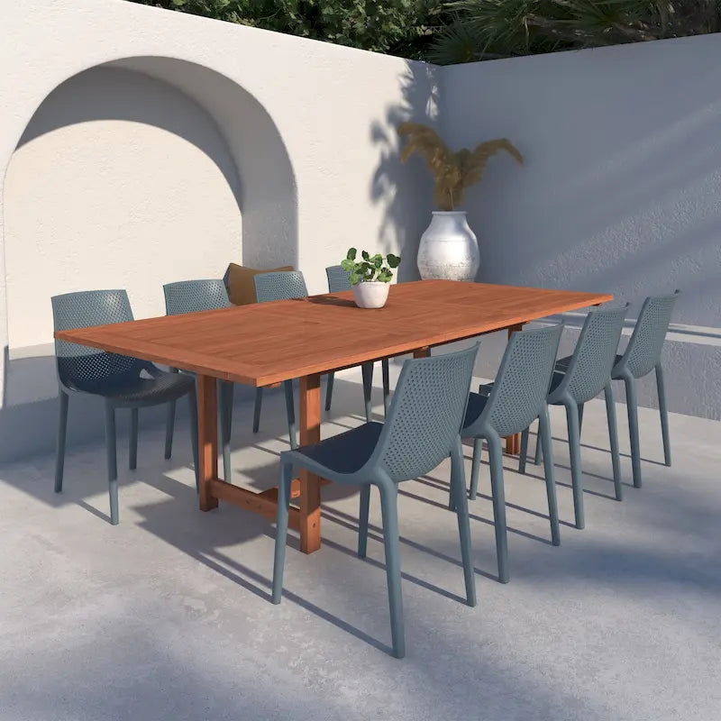 Ensemble de salle à manger d'extérieur Amazonia Naples 9 pièces en bois certifié FSC