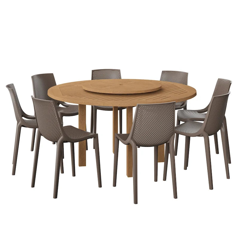 Ensemble de salle à manger d'extérieur Amazonia Naples 9 pièces en bois certifié FSC