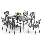 Ensemble de salle à manger d'extérieur MAISON ARTS 7 pièces : table rectangulaire en métal avec trou pour parasol de 6,6 cm et 6 chaises de salle à manger en métal, noir