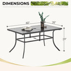 Ensemble de salle à manger d'extérieur MAISON ARTS 7 pièces : table rectangulaire en métal avec trou pour parasol de 6,6 cm et 6 chaises de salle à manger en métal, noir