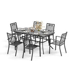 Ensemble de salle à manger d'extérieur MAISON ARTS 7 pièces : table rectangulaire en métal avec trou pour parasol de 6,6 cm et 6 chaises de salle à manger en métal, noir
