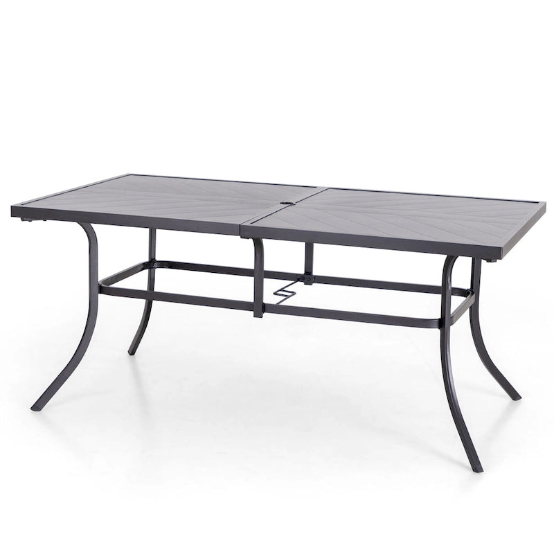 Ensemble de salle à manger d'extérieur MAISON ARTS 7 pièces : table rectangulaire en métal avec trou pour parasol de 6,6 cm et 6 chaises de salle à manger en métal, noir