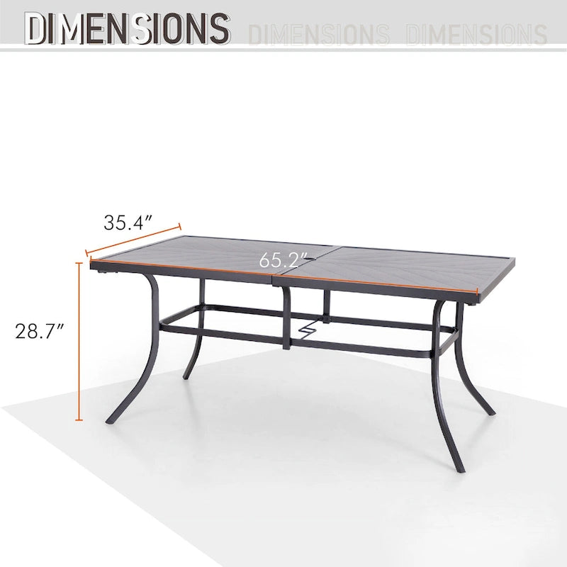 Ensemble de salle à manger d'extérieur MAISON ARTS 7 pièces : table rectangulaire en métal avec trou pour parasol de 6,6 cm et 6 chaises de salle à manger en métal, noir