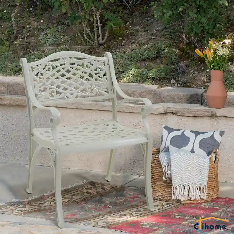 Chaises de salle à manger d'extérieur Clihome avec accoudoirs en fonte d'aluminium (lot de 2)