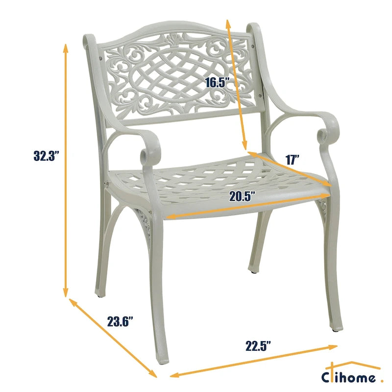 Chaises de salle à manger d'extérieur Clihome avec accoudoirs en fonte d'aluminium (lot de 2)