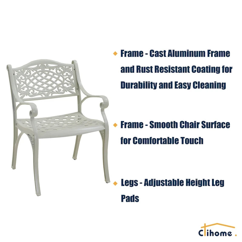 Chaises de salle à manger d'extérieur Clihome avec accoudoirs en fonte d'aluminium (lot de 2)