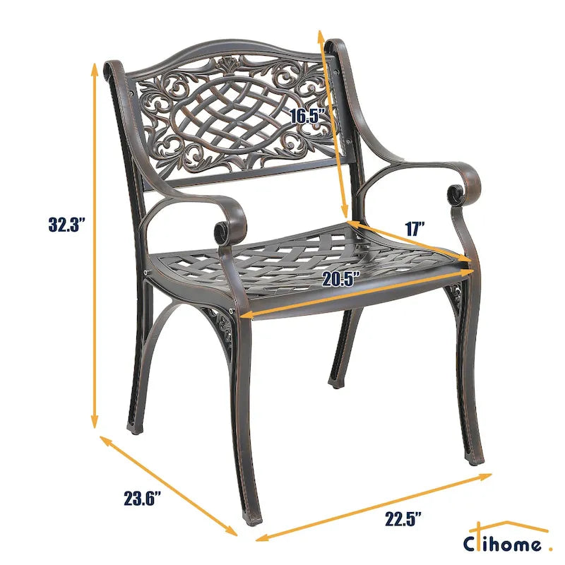 Chaises de salle à manger d'extérieur Clihome avec accoudoirs en fonte d'aluminium (lot de 2)