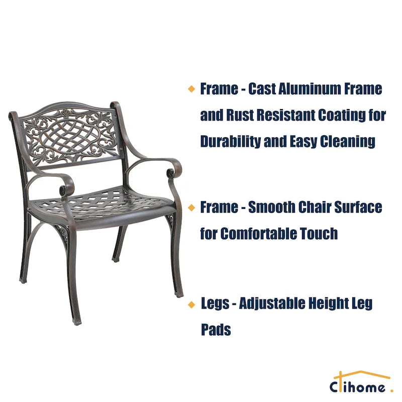 Chaises de salle à manger d'extérieur Clihome avec accoudoirs en fonte d'aluminium (lot de 2)