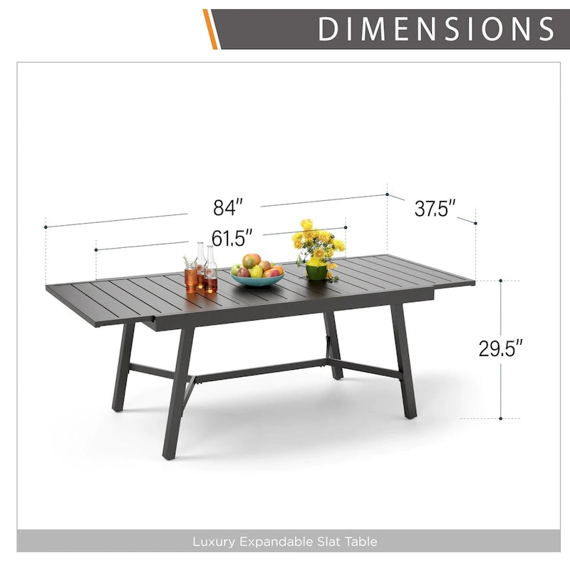 Ensembles de salle à manger d'extérieur MAISON ARTS 7/9 pièces avec table à manger rectangulaire extensible en métal et 6/8 chaises de salle à manger