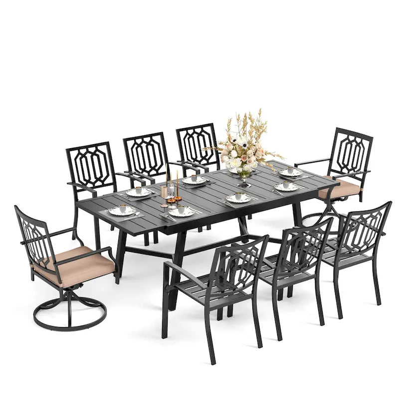 Ensembles de salle à manger d'extérieur MAISON ARTS 7/9 pièces avec table à manger rectangulaire extensible en métal et 6/8 chaises de salle à manger