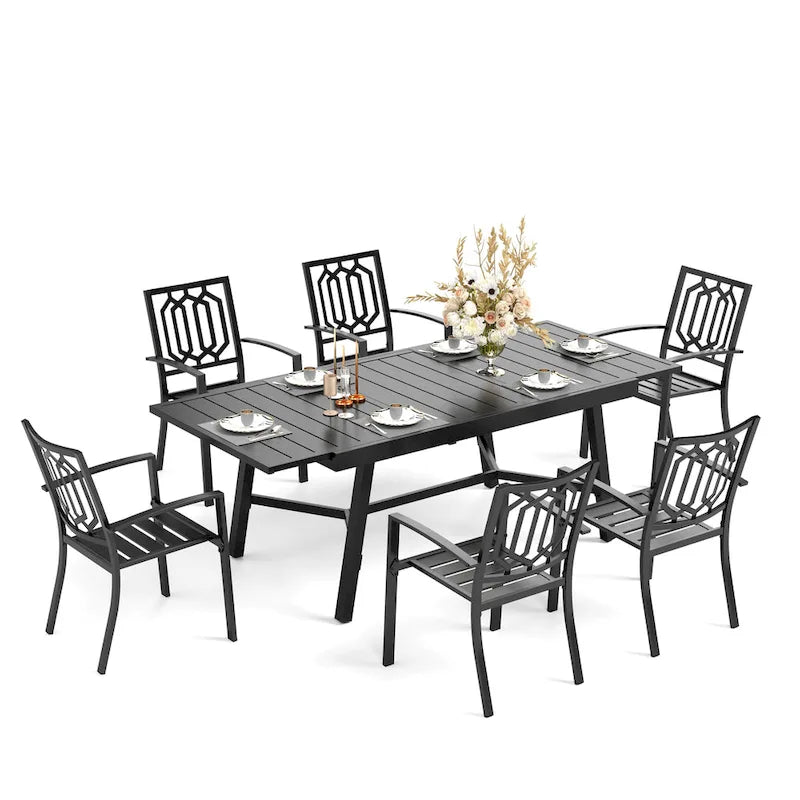 Ensembles de salle à manger d'extérieur MAISON ARTS 7/9 pièces avec table à manger rectangulaire extensible en métal et 6/8 chaises de salle à manger